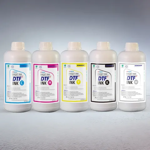HONGSAM Water Based Pigment 1L CMYKW Bulk DTF Ink for Epson I3200 Xp600 Transfer Film Printing