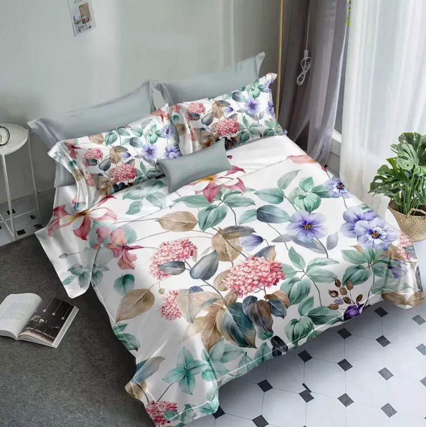 Luxury Bedsheets Polyester Microfiber Fabric for 3D Digital Printed Floral Bedding Duvet Covers Sets