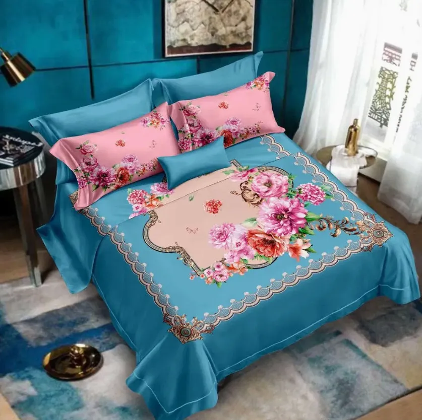 Luxury Bedsheets Polyester Microfiber Fabric for 3D Digital Printed Floral Bedding Duvet Covers Sets