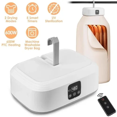 便携式600W衣物烘干机，适用于公寓、房车、旅行悬挂式烘干机定时器