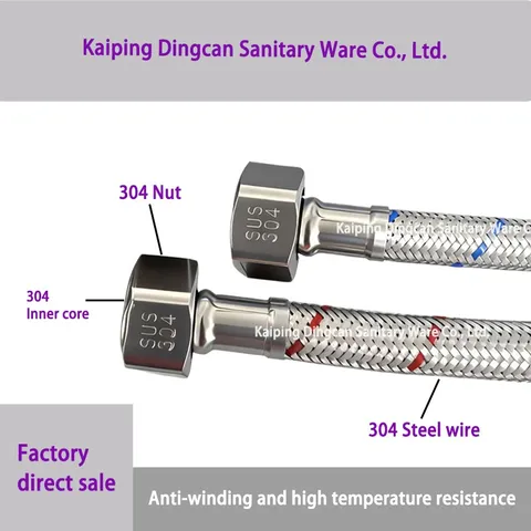 4mm Cap-Connected Kitchen Sink/Apron Cold & Hot Water Inlet 304 Stainless Steel Red-Blue Braided Single-Head Hose