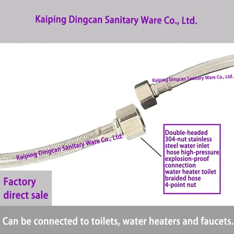 Manguera de entrada de agua de acero inoxidable 304 con tuerca doble, manguera trenzada a prueba de explosiones de alta presión para calentador de agua y baño, con tuerca de 4 puntos