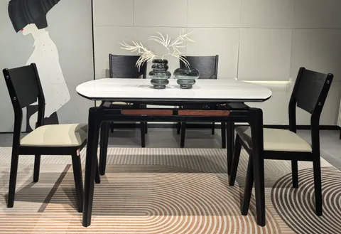High-Quality Wholesale Dining Table: Solid Wood Structure, Steel Reinforced Rail, Stone-Like Surface