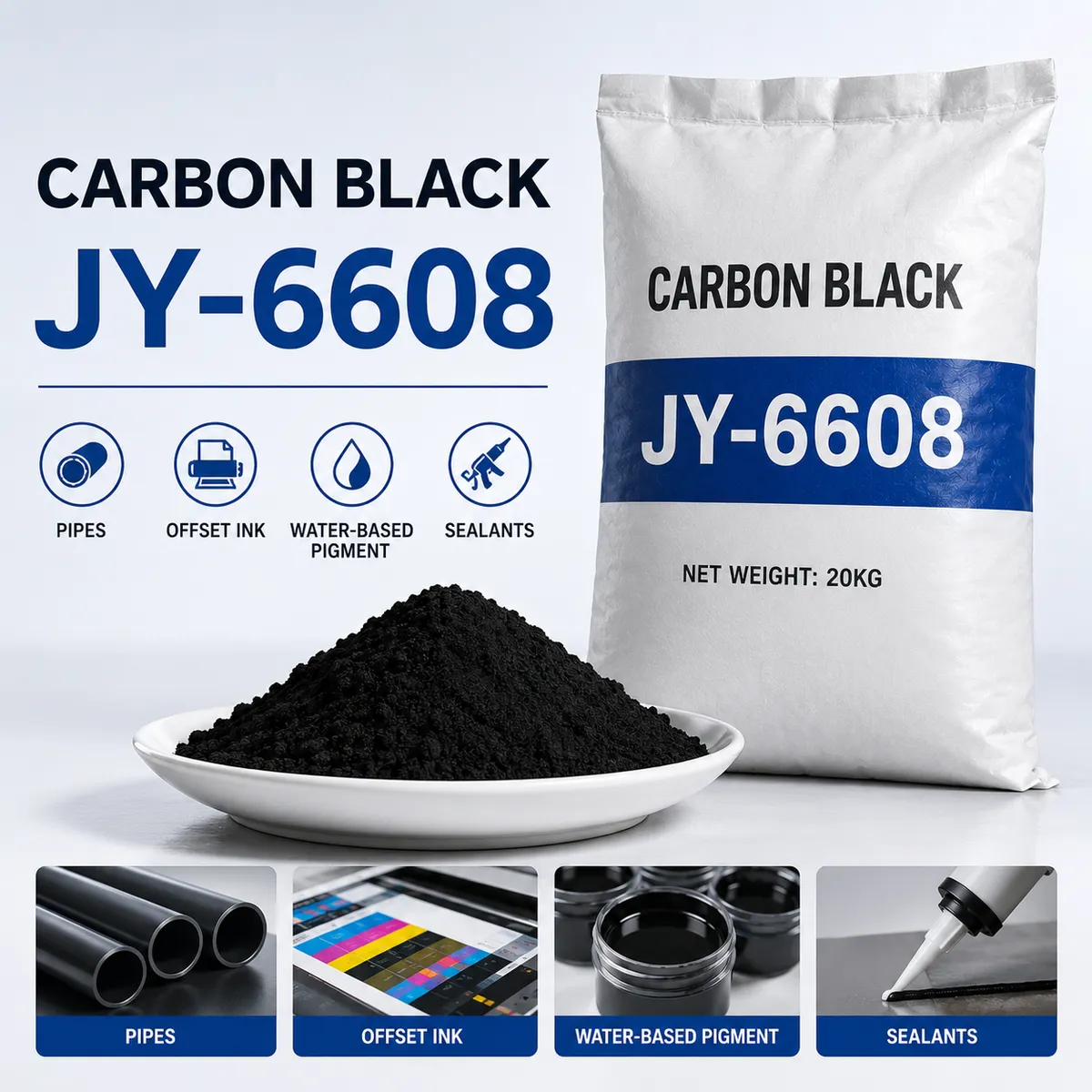 JY-6608 High-Performance Carbon Black &ndash; Premium Pigment for Pipes, Offset Inks, Water-Based Coatings & Sealants