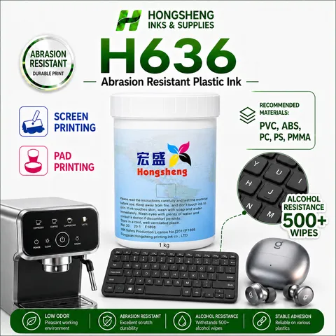 H636 Tinta Plastik PVC Tahan Abrasi/Tinta PC/Tinta PS/Tinta ABS/Tinta PMMA untuk Pad Tampo Printing & Screen Printing dengan Ketahanan Alkohol dan Daya Lekat yang Kuat