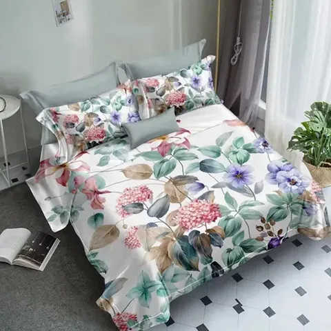 S&aacute;banas de Lujo de Tela de Microfibra de Poli&eacute;ster para Juegos de Fundas N&oacute;rdicas con Estampado Floral Digital 3D.